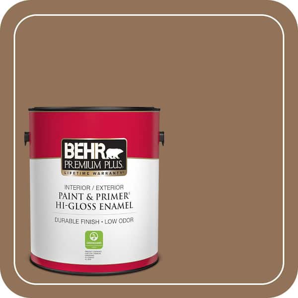 BEHR PREMIUM PLUS 1 gal. #PMD-107 Shaved Chocolate Hi-Gloss Enamel Interior/Exterior Paint & Primer