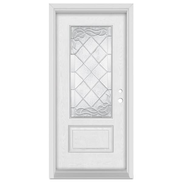 Stanley Doors 36 in. x 80 in. Art Deco LeftHand Inswing 3/4 Lite Decorative Zinc Finished Fiberglass Oak Woodgrain Prehung FrontDoor