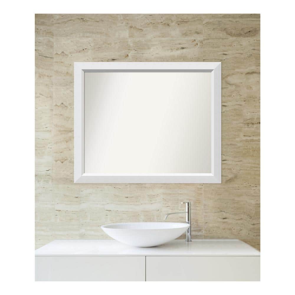 Blanco White 34.25 in. x 28.25 in. Custom Non-Beveled Wood Framed Bathroom 