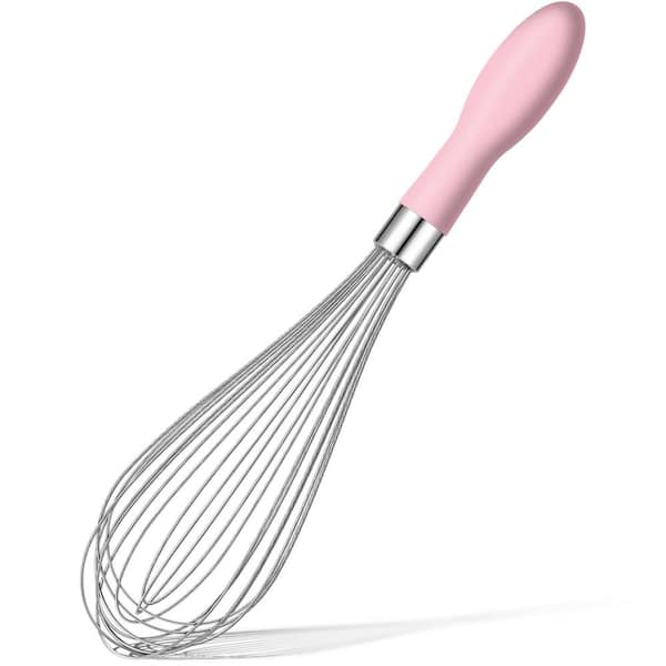 Stainless Steel Wire Balloon Whisk Cooking Tool with Soft Non-slip Silicone Handle for Blending and Whisking, Pink