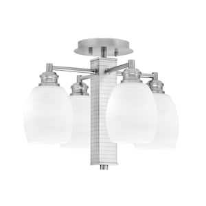 Albany 16.5 in. 4-Light Brushed Nickel Semi-Flush with White Linen Glass Shades