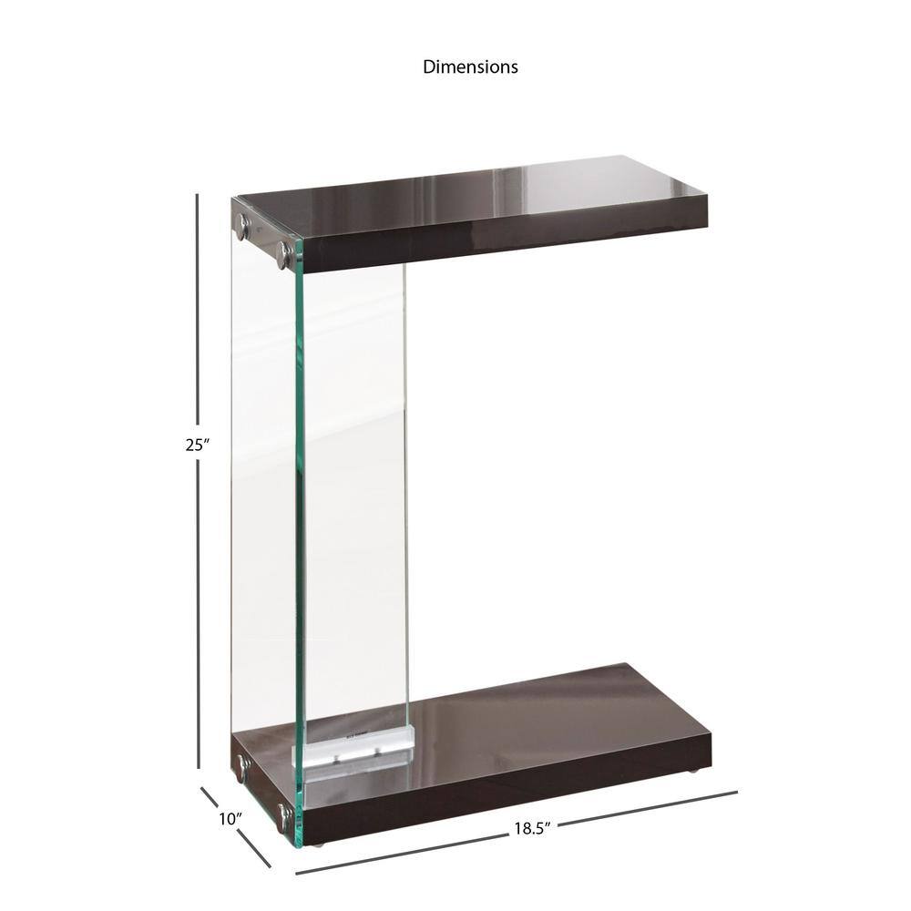Elaina Black Glass and Wood Rectangular End Table