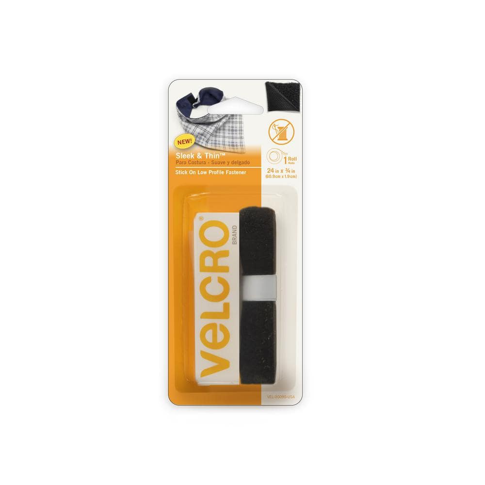 VELCRO 24 in. x 3/4 in. 6/24 Sleek and Thin Stick On Tape Black