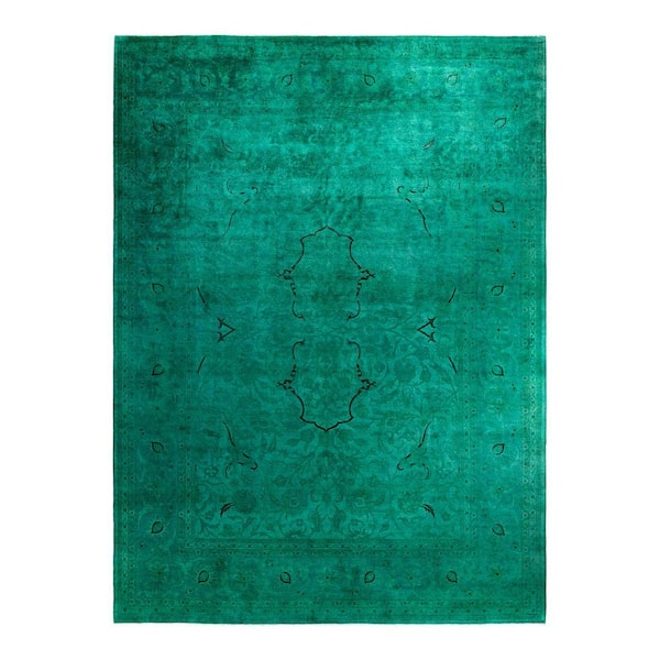 Overdyed Green 10 ft. x 14 ft. Solid Wool Indoor Area Rug
