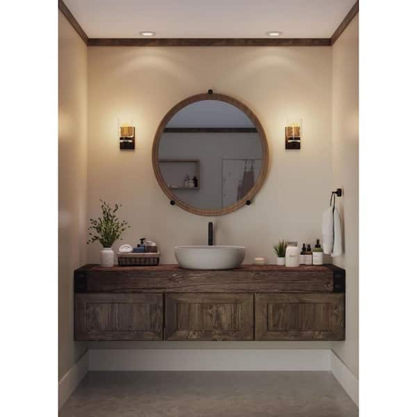 Calhoun Collection 5 in. 1-Light Antique Bronze Clear Glass Farmhouse Urban Industrial Bathroom Vanity Light