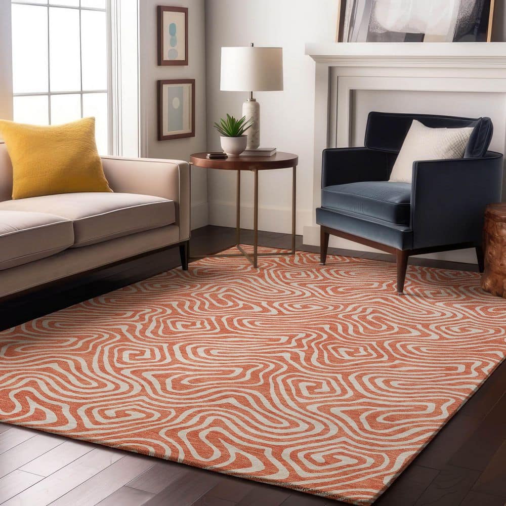 Mayfield Premium Machine Washable Abstract AMF1030 Salmon 9 ft. x 12 ft. Area Rug price history on PriceWatchPro