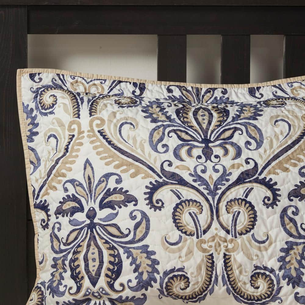 Navy Microfiber Reversible Full Coverlet Set