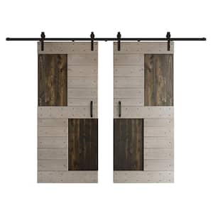 S Series 72 in. x 84 in. Carbon Grey Light Grey Knotty Pine Wood Sliding Barn Door with Hardware Kit