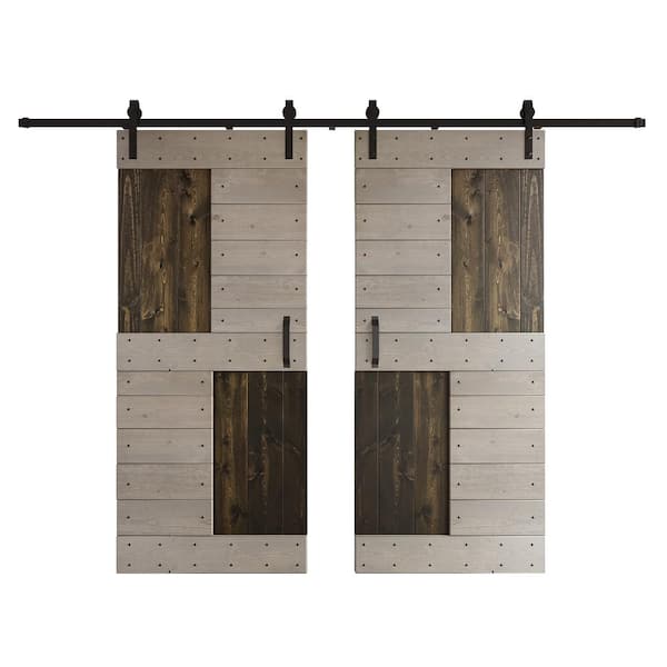 COAST SEQUOIA INC S Series 72 in. x 84 in. Carbon Grey Light Grey Knotty Pine Wood Sliding Barn Door with Hardware Kit