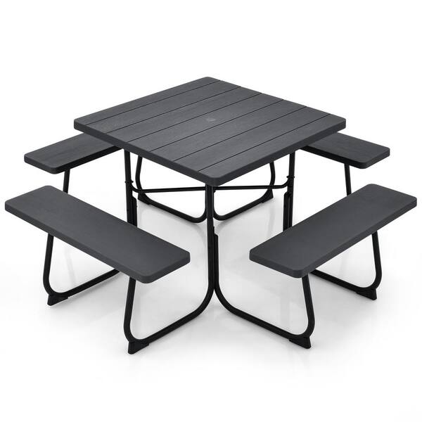 ANGELES HOME 67 in. Black Square Metal Outdoor Picnic Table with 4
