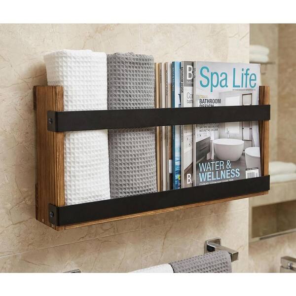 Brown 16. 5 in x 3.2 in Pine Wood Wall Mount Magazine Rack LX0661