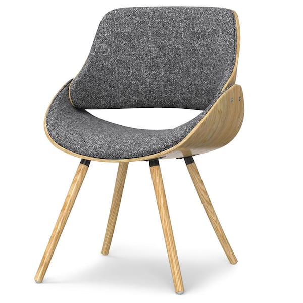 Simpli Home Malden Mid Century Modern Bentwood Dining Chair with Light Wood in Grey Polyester linen