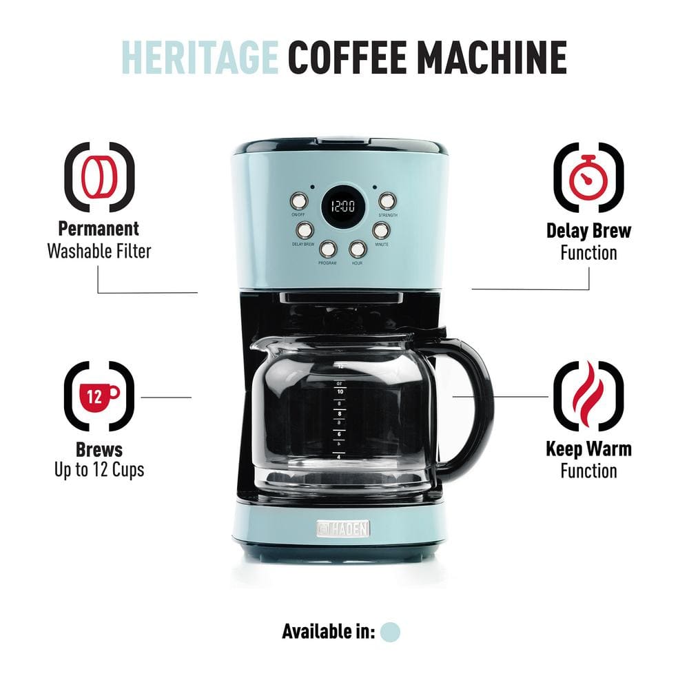Turquoise Heritage 12-Cup Programmable Drip Coffee Maker with Strength Selector