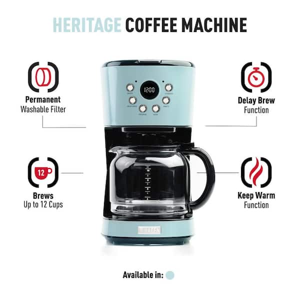  HADEN Heritage Drip Coffee Maker 12-Cup - Countertop Coffee  Machine for Home with Glass Coffee Carafe - Vintage Retro Kitchen  Programmable Coffee Maker - Putty: Home & Kitchen