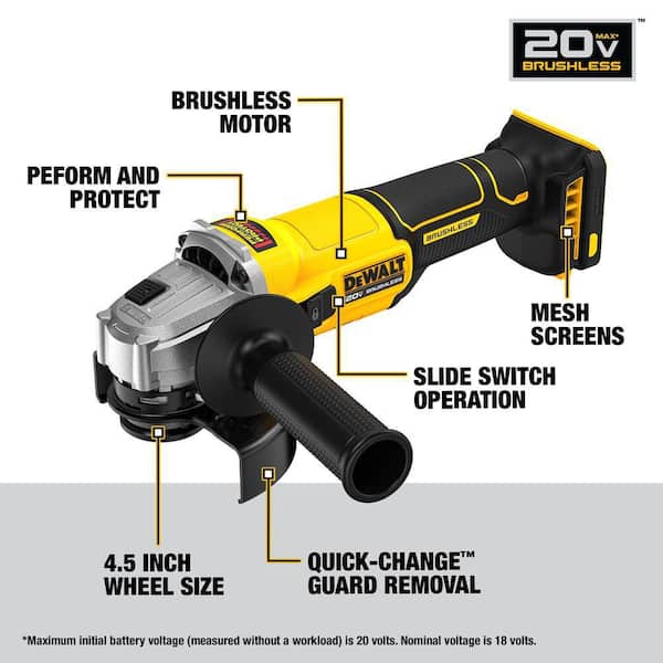 20-Volt MAX Cordless Brushless 4-1/2 in. Angle Grinder with Slide Switch (Tool Only)