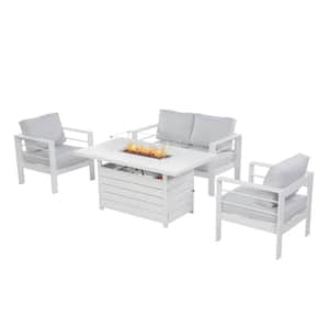 4-Piece Patio Furniture Set with Propane Firepit, Light Gray Cushion