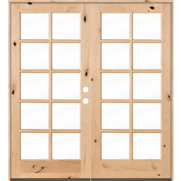 Krosswood Doors 72 in. x 80 in. French Knotty Alder Unfinished Left-Hand Clear 10-Lite Glass Wood Inswing Double Prehung Front Door