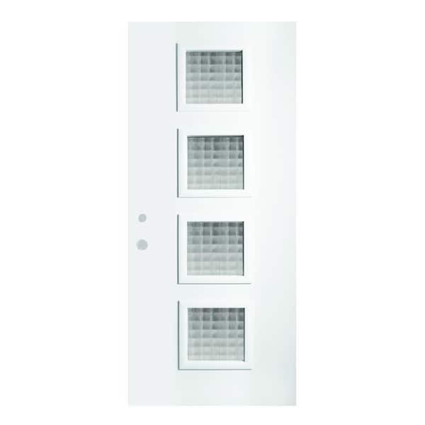 Stanley Doors 32 in. x 80 in. Evelyn Carre 4 Lite Painted White Right-Hand Inswing Steel Prehung Front Door