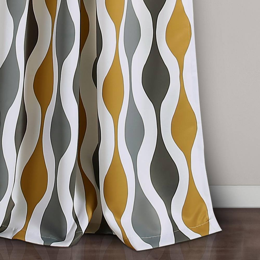 Gold and Gray Geometric Polyester Blackout Curtain Panels, 52"W x 84"L