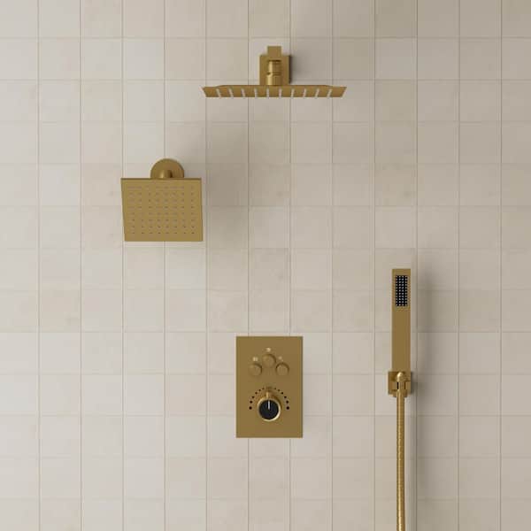 YAWWALK Thermostatic Valve 7-Sprays 12 & 6 in. Wall Mount Dual