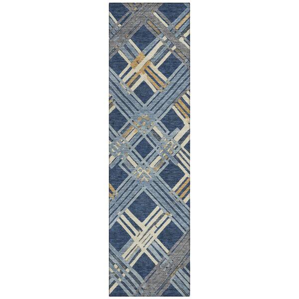 Chantille Machine Washable Indoor/Outdoor Abstract ACN2452 Navy 2 ft. x 7 ft. Runner Rug
