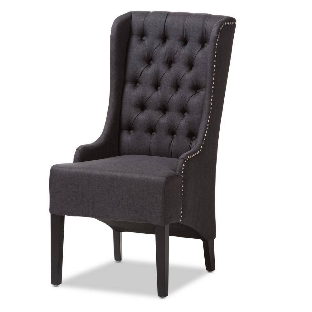 Vincent Dark Gray Linen Button-Tufted Accent Chair with Wood Legs