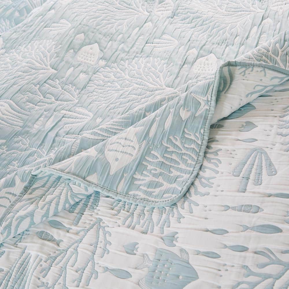 Full White Microfiber Reversible Nautical Quilt Set