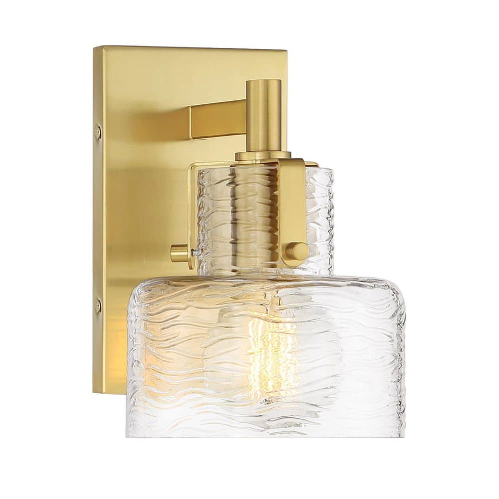Dover 6 in. W x 9 in. H 1-Light Warm Brass Contemporary Wall Sconce with Clear Crinkle Glass Shade price history on PriceWatchPro