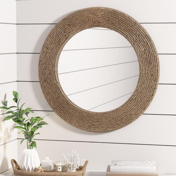 Miscool Anky 26 in. W x 26 in. H Rope Fabric Framed Round Decorative Accent Wall Mirror