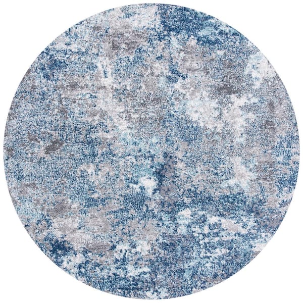 SAFAVIEH Aston Navy/Gray Doormat 3 ft. x 3 ft. Distressed Geometric Round Area Rug