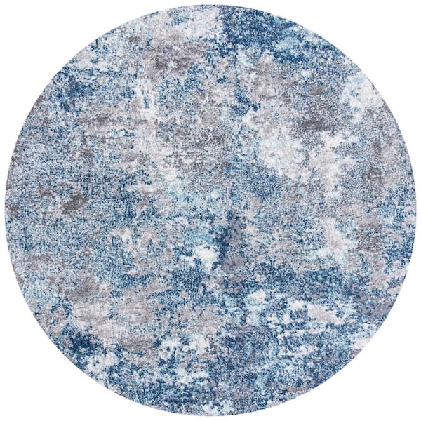 Aston Navy/Gray 5 ft. x 5 ft. Distressed Geometric Round Area Rug