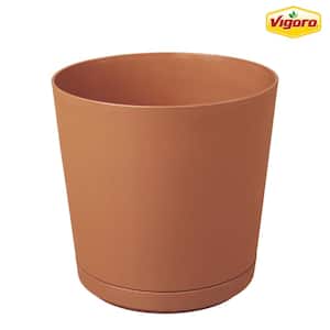 6 in. Kyra Small Clay Plastic Planter (6 in. D x 5.5 in. H) with Attached Saucer