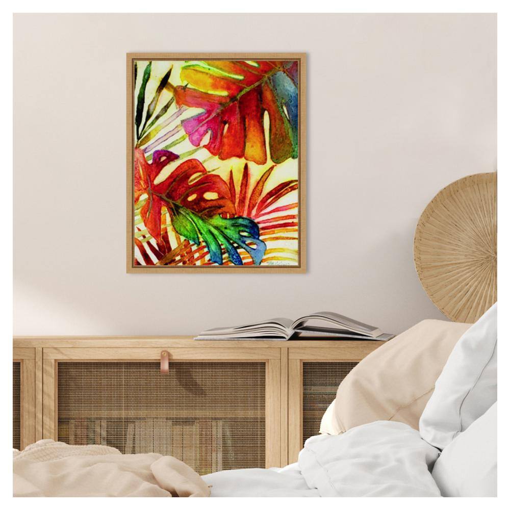 Tropic Botanicals I Colorful Canvas Print with Maple Frame