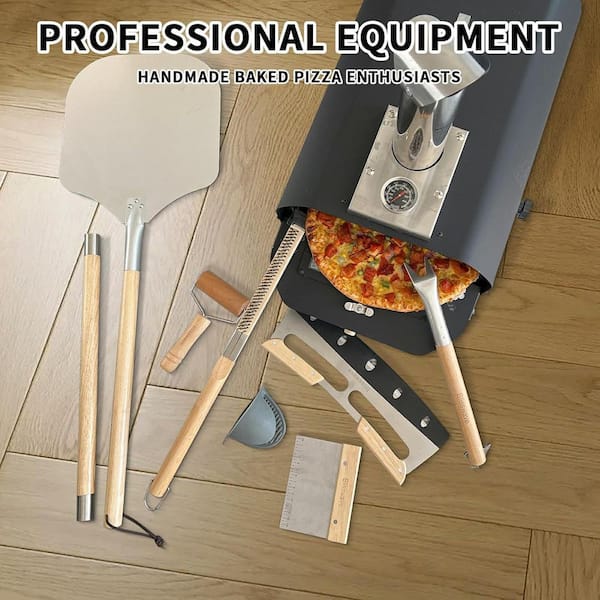 LAIFUCAM 7-Piece Stainless Steel and Wood Pizza Oven Accessory Set