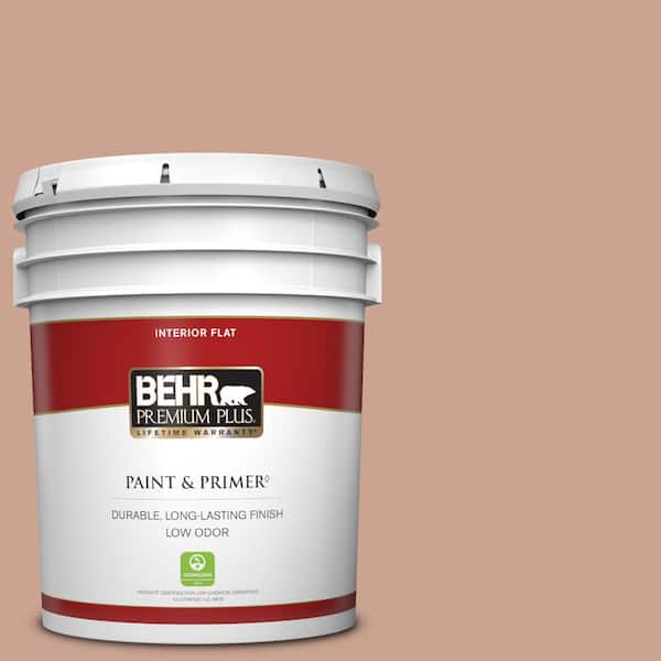 BEHR PREMIUM PLUS 5 gal. #220F-4 Sombrero Tan Flat Low Odor Interior Paint & Primer