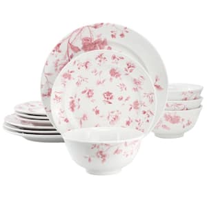 Empress Bouquet 12 Piece Round Porcelain Dinnerware Set in Pink