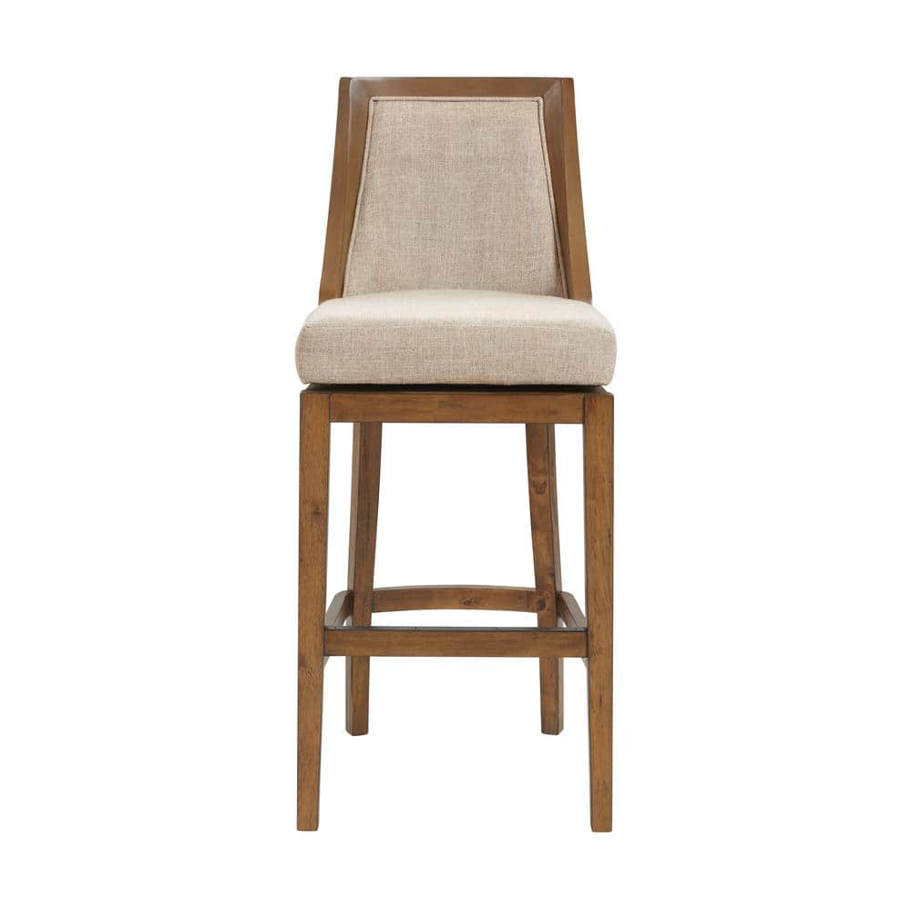 Ellie Brown Wood and Linen Swivel Bar Stool