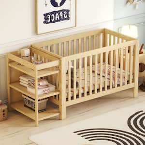 Convertible Natural Crib/Full Size Bed with 3 Adjustable Height Options, Crib and Changing Table Combo