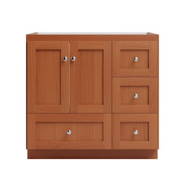 Simplicity by Strasser Shaker 36 in. W x 21 in. D x 34.5 in. H Bath Vanity Cabinet without Top in Medium Alder