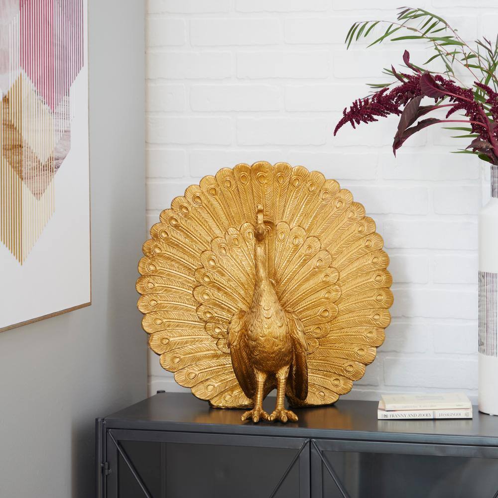 Gold Glam Resin Peacock Sculpture, 18.35 Inches