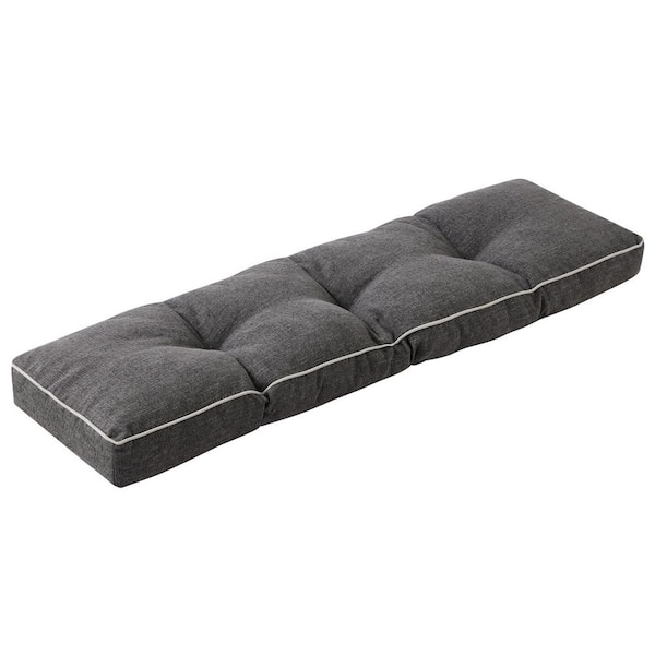 Dark Grey Outdoor Bench Cushion 42 x 16 Inch Patio Seat Pad with Durable Ties Non-Slip Bottom Tufted Support