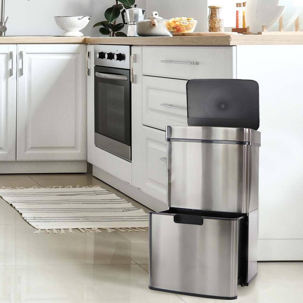 62L Stainless Steel Touchless Dual Bin Kitchen Trash Can