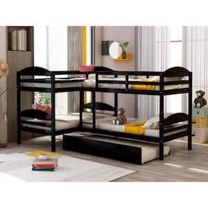 Espresso L-Shaped Twin Size Bunk bed with Trundle
