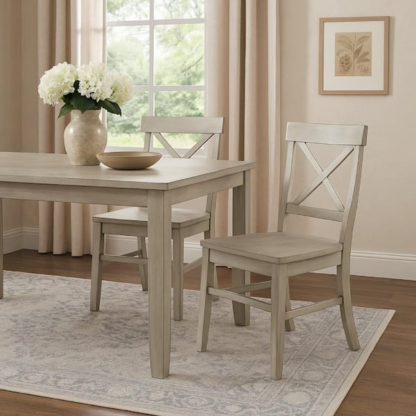 Ricks Gray Wood with X Shape Back Dining Chair Set of 2