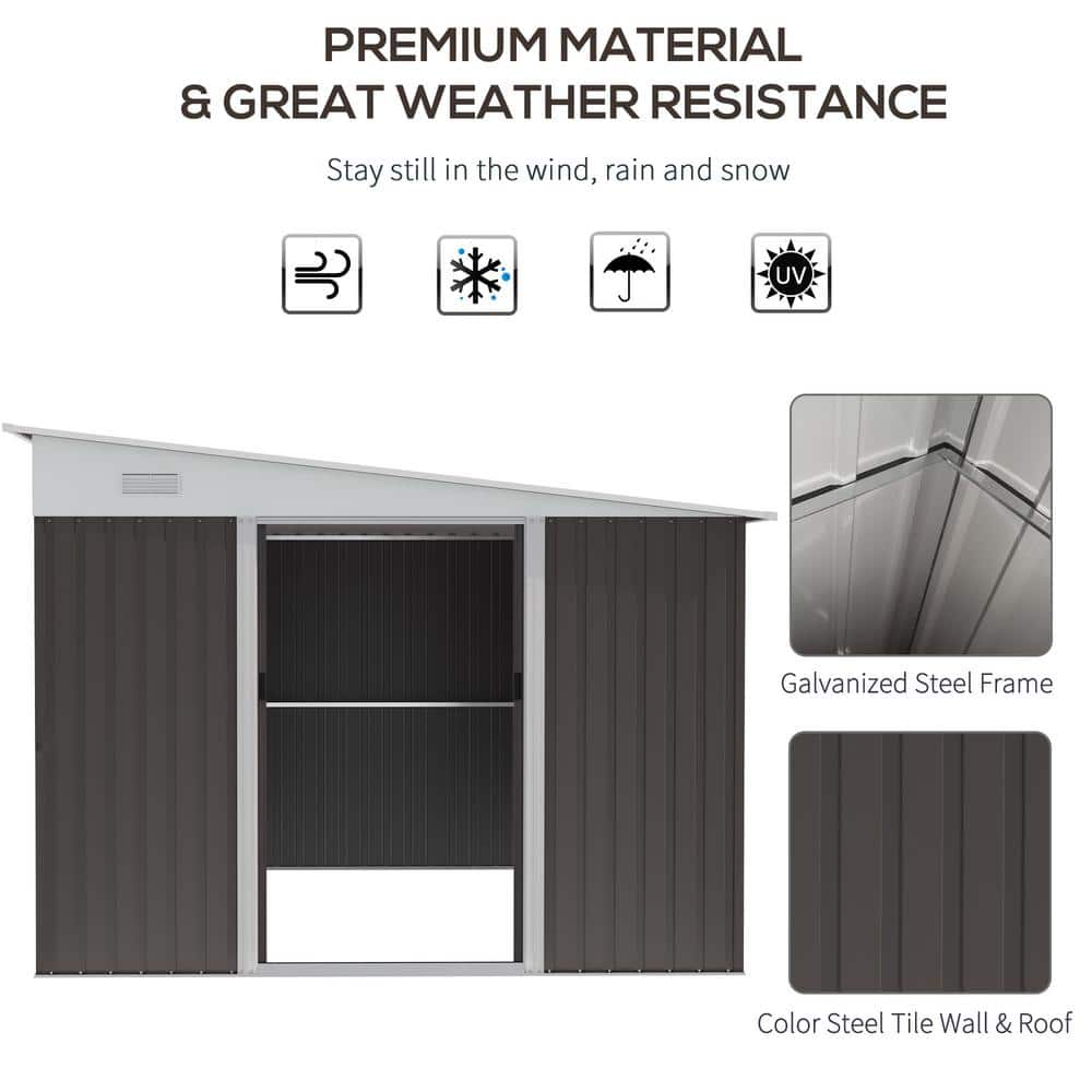 Gray Metal Outdoor Storage Shed with Double Lockable Doors and Vents