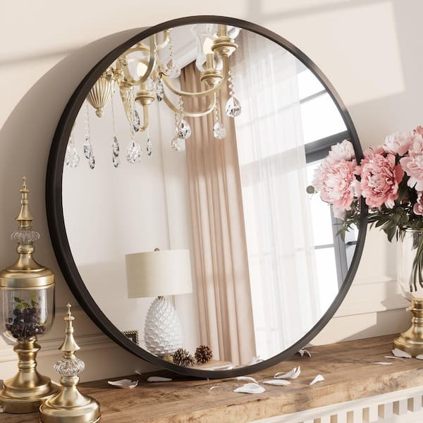 18 in. W x 18 in. H Round Aluminum Alloy Framed French Cleat Mounted Wall Decor Bathroom Vanity Mirror in Matte Black