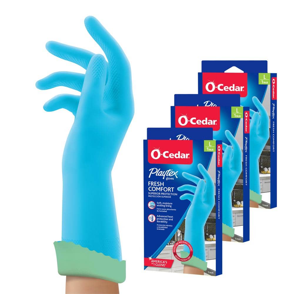 O-Cedar Playtex Fresh Comfort Large Blue Latex Gloves (1 Pair)(3-Pack) -  163660 COMBO1