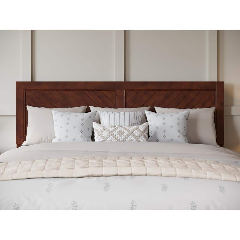 Canyon Walnut King Wood Platform Bed with Chevron Headboard