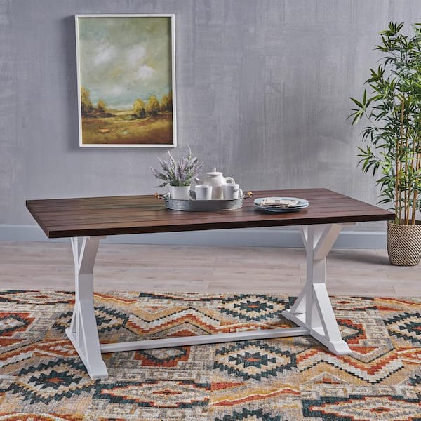 69 in. Rectangular Dark Brown Acacia Wood Farmhouse Outdoor Dining Table
