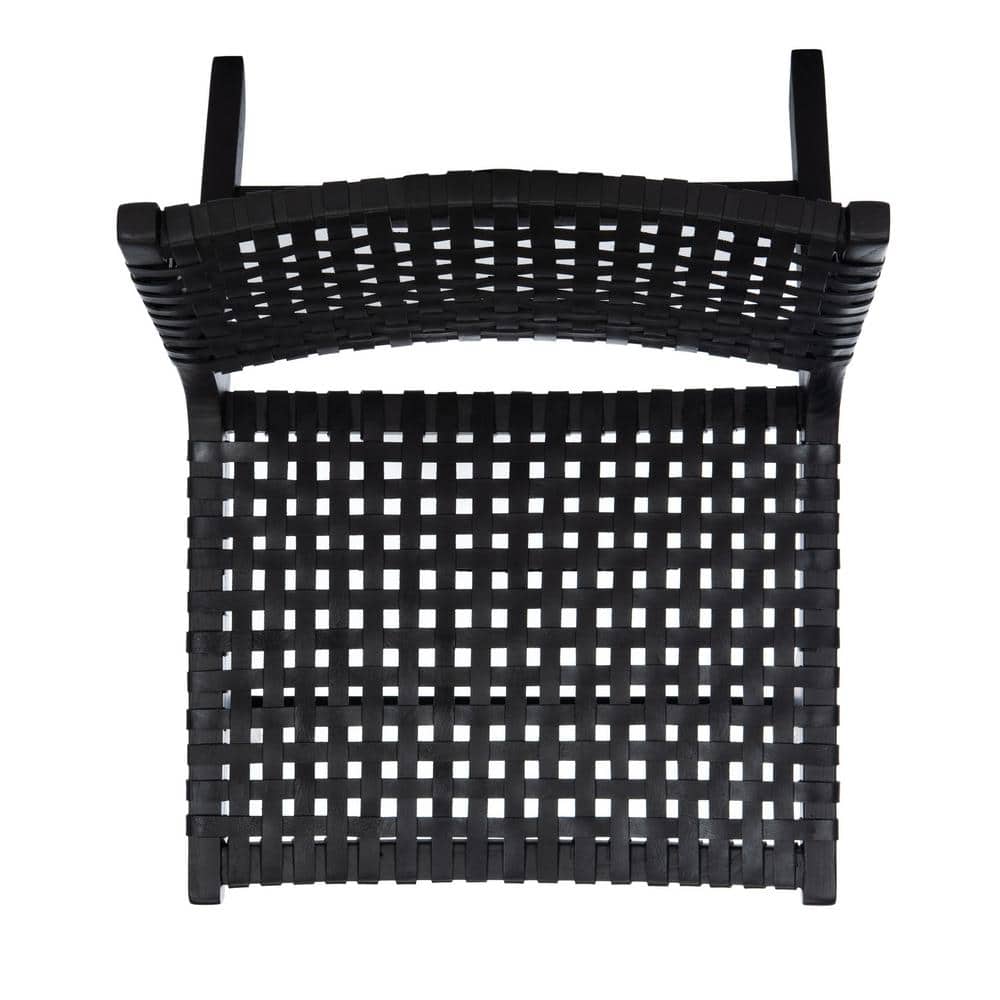 Luna Black Leather Woven Accent Chair with Sungkai Wood Frame